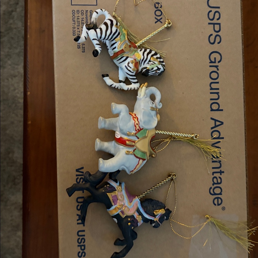 Vintage Lenox 1989 Animal Carousel Porcelain Ornaments.